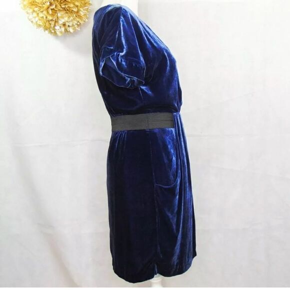 TWELFTH STREET Blue Velvet Mini Dress with POCKETS - Picture 3 of 8